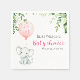 It's girl! Cute little elephant baby with balloon Napkin