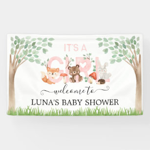 It's Girl Woodland Baby Shower Welcome Banner
