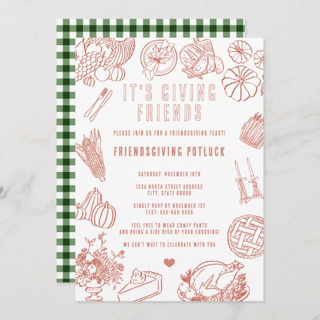 It's Giving Friends Casual Friendsgiving Potluck Invitation (Front/Back)
