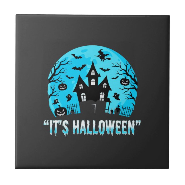 It's Halloween Haunted House Bat Design Ceramic Tile (Front)