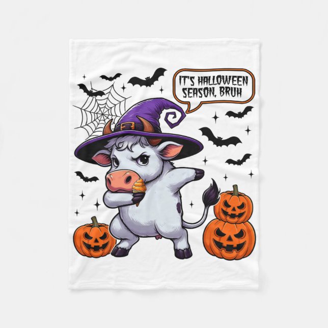It's Halloween Season Bruh Funny Cow Moo Spooky Se Fleece Blanket (Front)