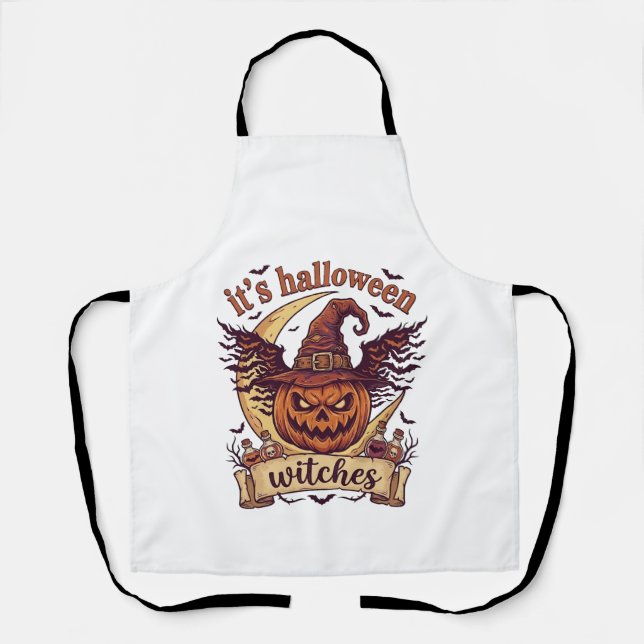 Its Halloween Witches Pumpkin Witch Hat Moon_1 Apron (Front)