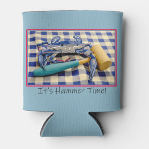 It's Hammer Time Blue Crab with Hammer on Gingham Can Cooler