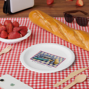 It's Hammer Time Blue Crab with Hammer on Gingham Paper Plate