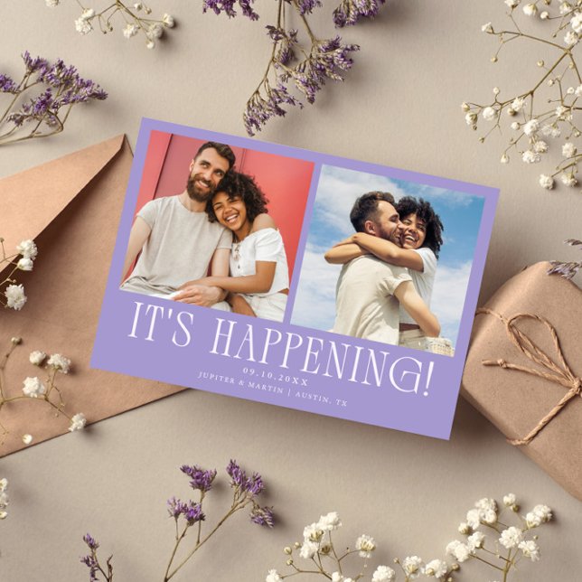 It's Happening 2-Photo Lilac Wedding Save The Date (Creator Uploaded)