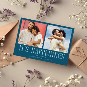 It's Happening 2-Photo Teal Wedding Save The Date