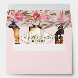 It's Happening Rustic Lanterns Rose Gold Wedding Envelope