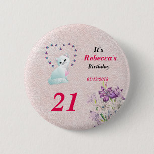 It's Her Birthday Kitten and Flowers Version 6 Cm Round Badge