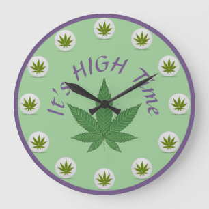 It's High Time Weed Leaf Green Purple Custom Large Clock