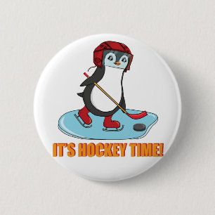 It's Hockey Time - Cute Penguin Ice Hockey 6 Cm Round Badge