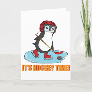 It's Hockey Time - Cute Penguin Ice Hockey Holiday Card