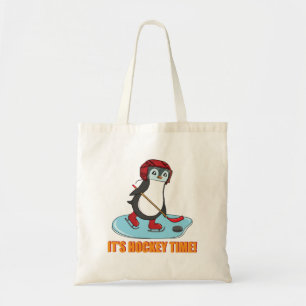 It's Hockey Time - Cute Penguin Ice Hockey Tote Bag