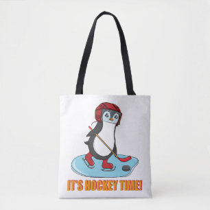 It's Hockey Time - Cute Penguin Ice Hockey Tote Bag