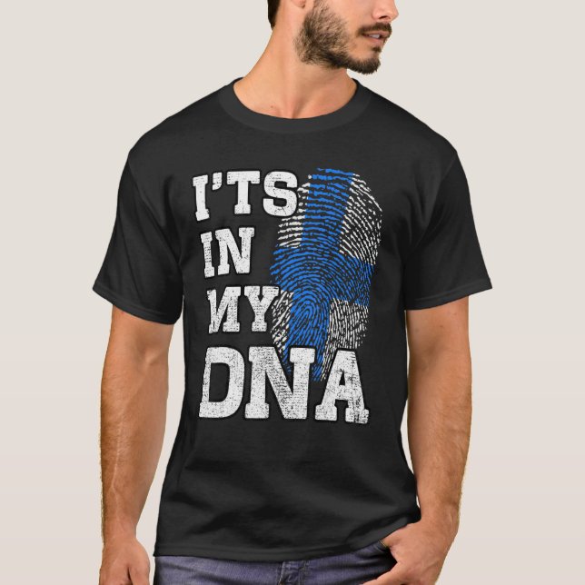 It's In My DNA Finn Fingerprint Proud Finland Flag T-Shirt (Front)