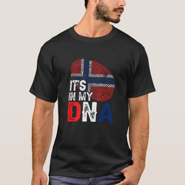It's In My DNA Norway Flag Fingerprint Patriotic T-Shirt (Front)