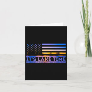 It's Lake Time Sunset American Flag Summer Vacatio Card