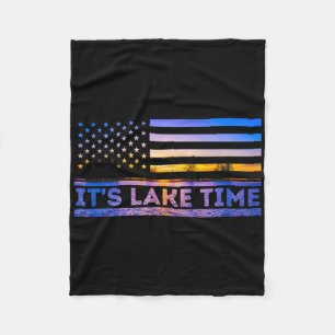 It's Lake Time Sunset American Flag Summer Vacatio Fleece Blanket