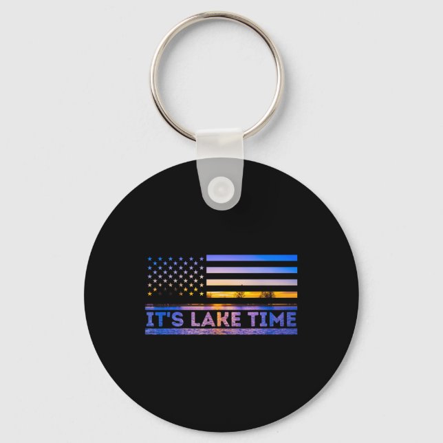 It's Lake Time Sunset American Flag Summer Vacatio Key Ring (Front)