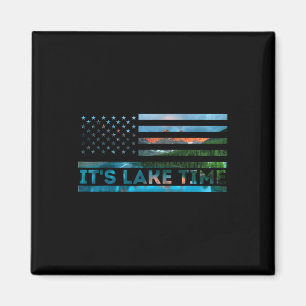 It's Lake Time Sunset American Flag Summer Vacatio Magnet