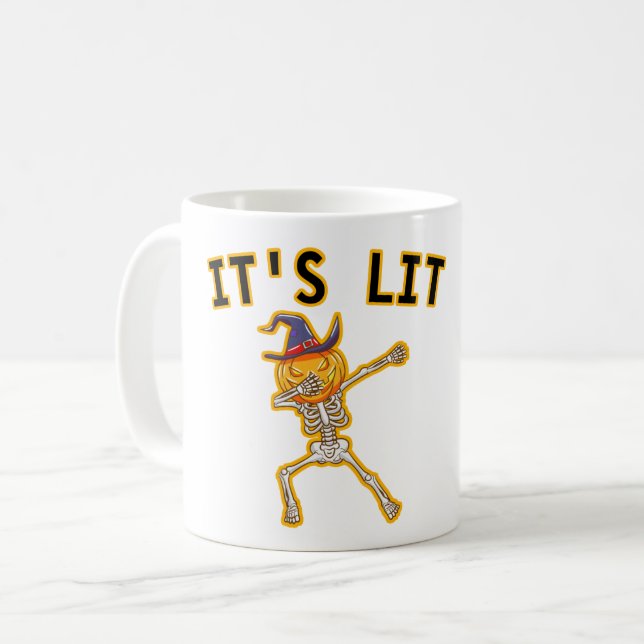 IT'S LIT - DABBING HALLOWEEN SKELETON PUMPKIN COFFEE MUG (Front Left)
