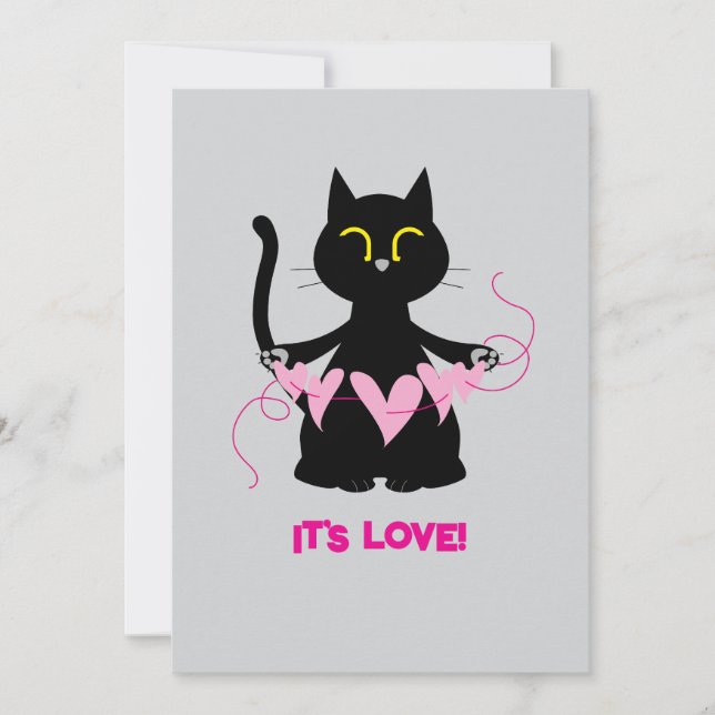 IT'S LOVE! - Funny Black Cat Greeting Card (Front)