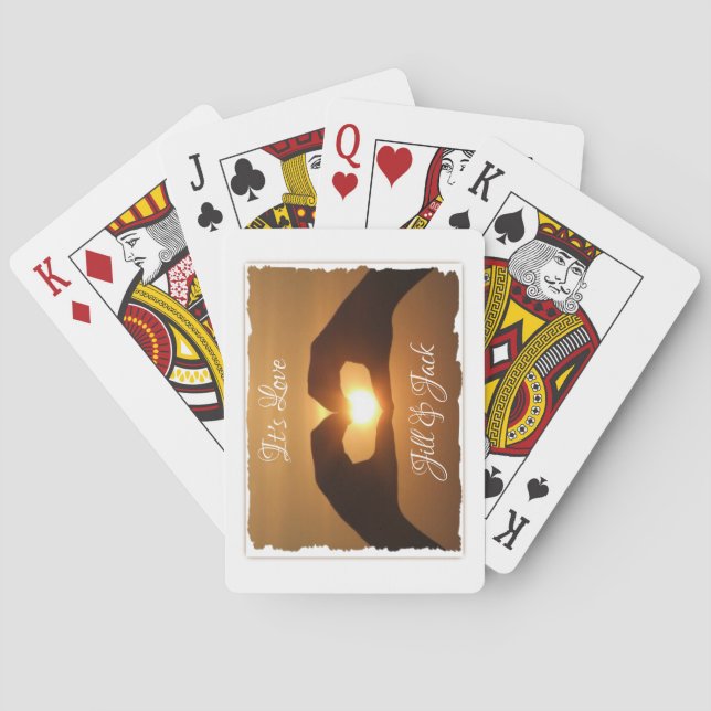 It's Love Heart Hands Sunset Personalised Playing Cards (Back)