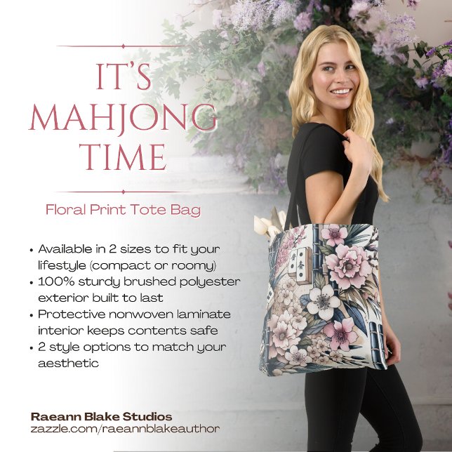 "It's Mahjong Time" Floral Print Tote Bag (Creator Uploaded)