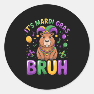 Its Mardi Gras Bruh Capybara Funny Carnival Party  Classic Round Sticker