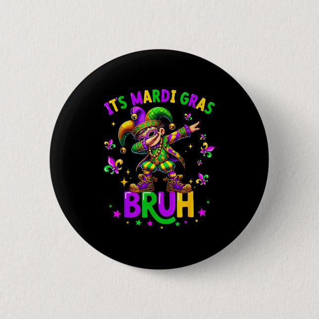 It's Mardi Gras Bruh Dabbing Leprechaun Jester New 6 Cm Round Badge (Front)