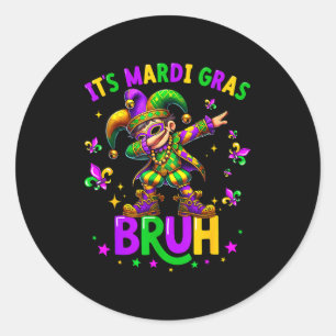 It's Mardi Gras Bruh Dabbing Leprechaun Jester New Classic Round Sticker