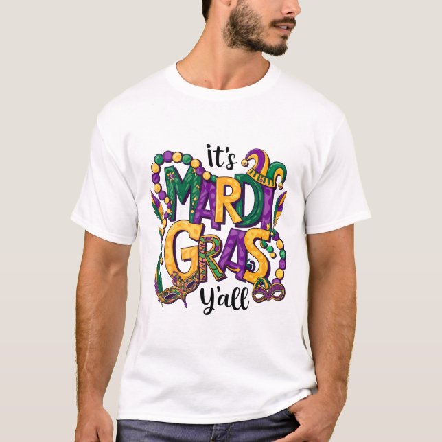 It's Mardi Gras Colourful Bead Design T-Shirt (Front)