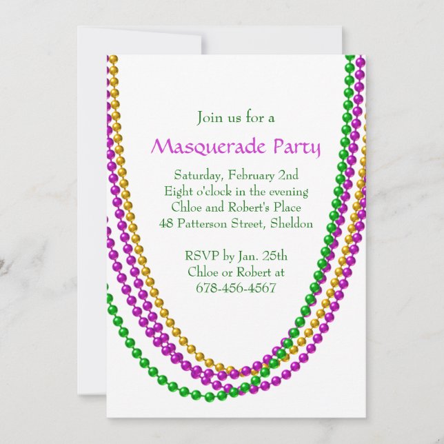 It's Mardi Gras Invitation (white) (Front)