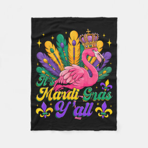Its Mardi Gras Yall Funny Flamingo Carnival New Or Fleece Blanket