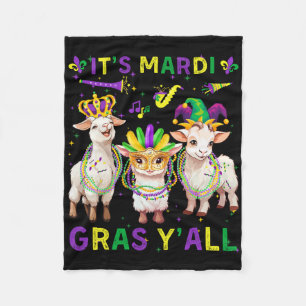 Its Mardi Gras Y'all Goats Jester Mask Beads Women Fleece Blanket