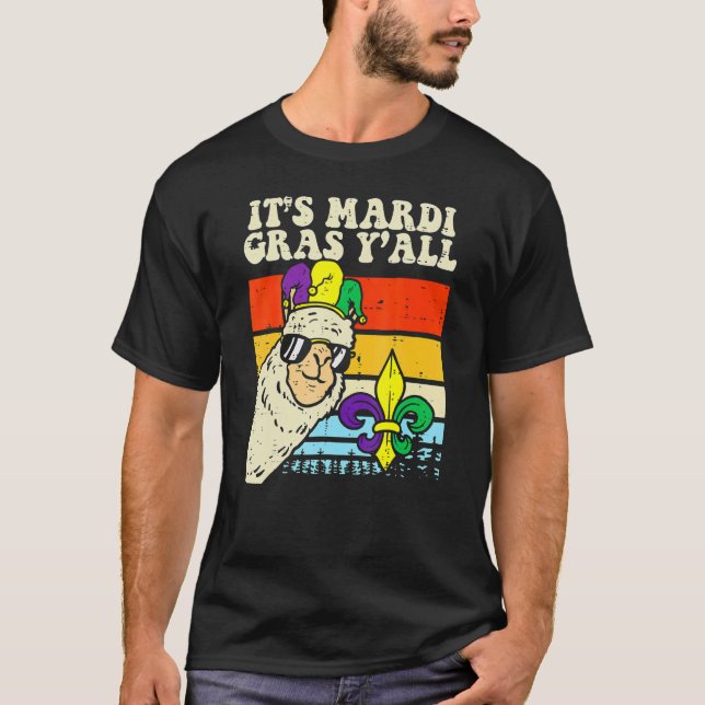 Its Mardi Gras Yall Jester Llama Funny Alpaca Men  T-Shirt (Front)