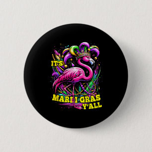 Its Mardi Gras Yall Pink Flamingo Jester Beads Car 6 Cm Round Badge