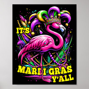 Its Mardi Gras Yall Pink Flamingo Jester Beads Car Poster