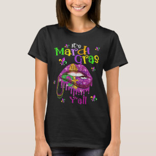 It's Mardi Gras Y'all Violet Lip Lady Mask Beads T-Shirt