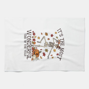 Its Most Wonderful Dancing Skeleton Halloween Witc Tea Towel
