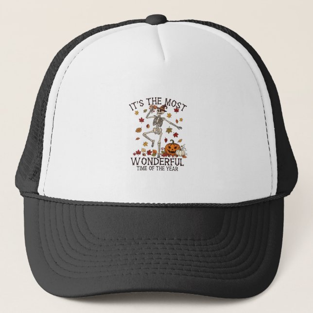 Its Most Wonderful Dancing Skeleton Halloween Witc Trucker Hat (Front)