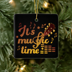 It's Music Time, Gold Guitar Musical  Ceramic Ornament