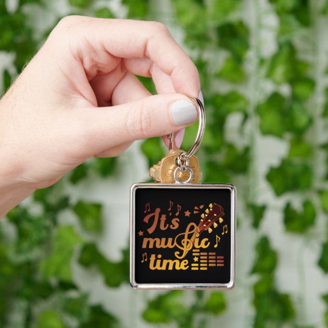 It's Music Time, Gold Guitar Musical  Key Ring (Hand)