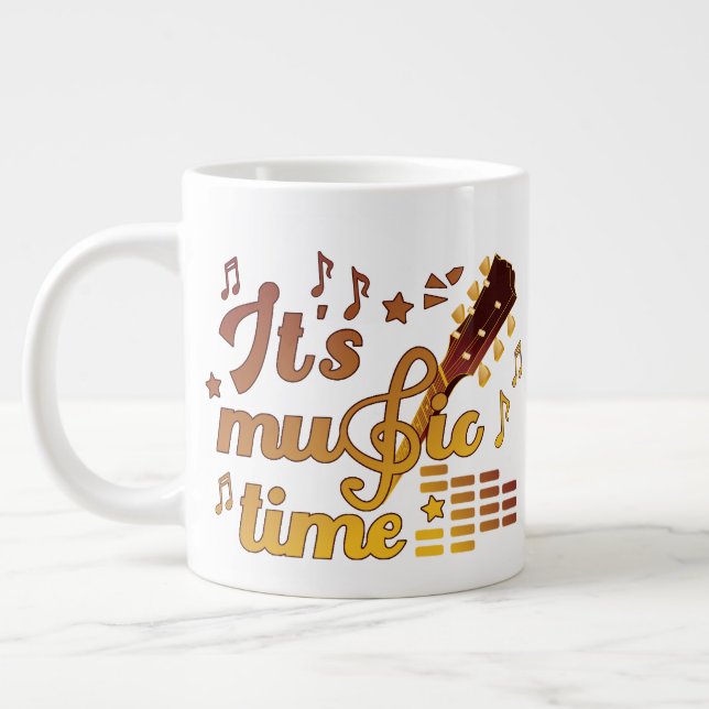 It's Music Time, Gold Guitar Musical  Large Coffee Mug (Left)