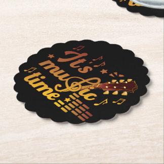 It's Music Time, Gold Guitar Musical  Paper Coaster
