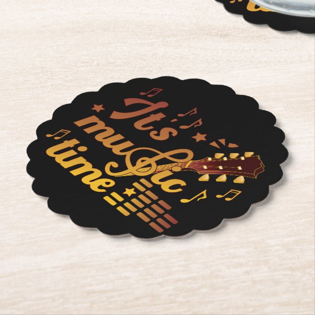 It's Music Time, Gold Guitar Musical  Paper Coaster (Angled)