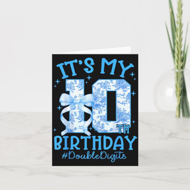 It's My 10th Birthday Girl Blue Coquette Bow 10 Ye Card (Front)
