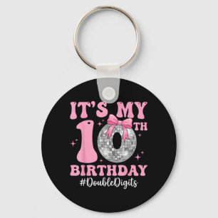 Its My 10th Birthday Girl Double Digits Bow Disco Key Ring