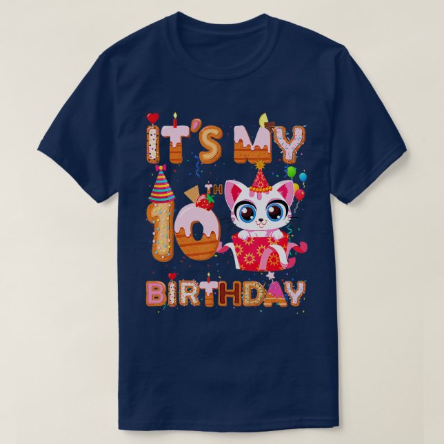 Its My 10th Birthday Girl Funny Cat Birthday 10 Ye T-Shirt (Design Front)