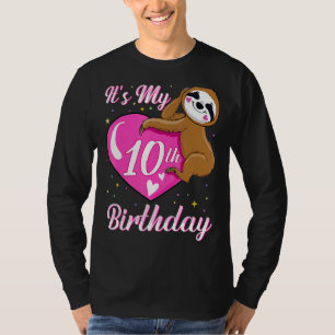 Its My 10th Birthday Pink Smiling Sloth Girl Theme T-Shirt