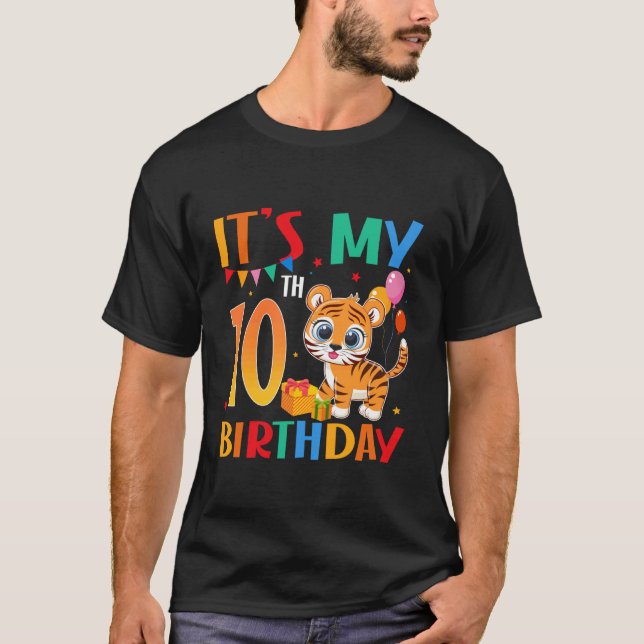 It's My 10th Birthday Tiger Theme 10 Year Old Boy  T-Shirt (Front)